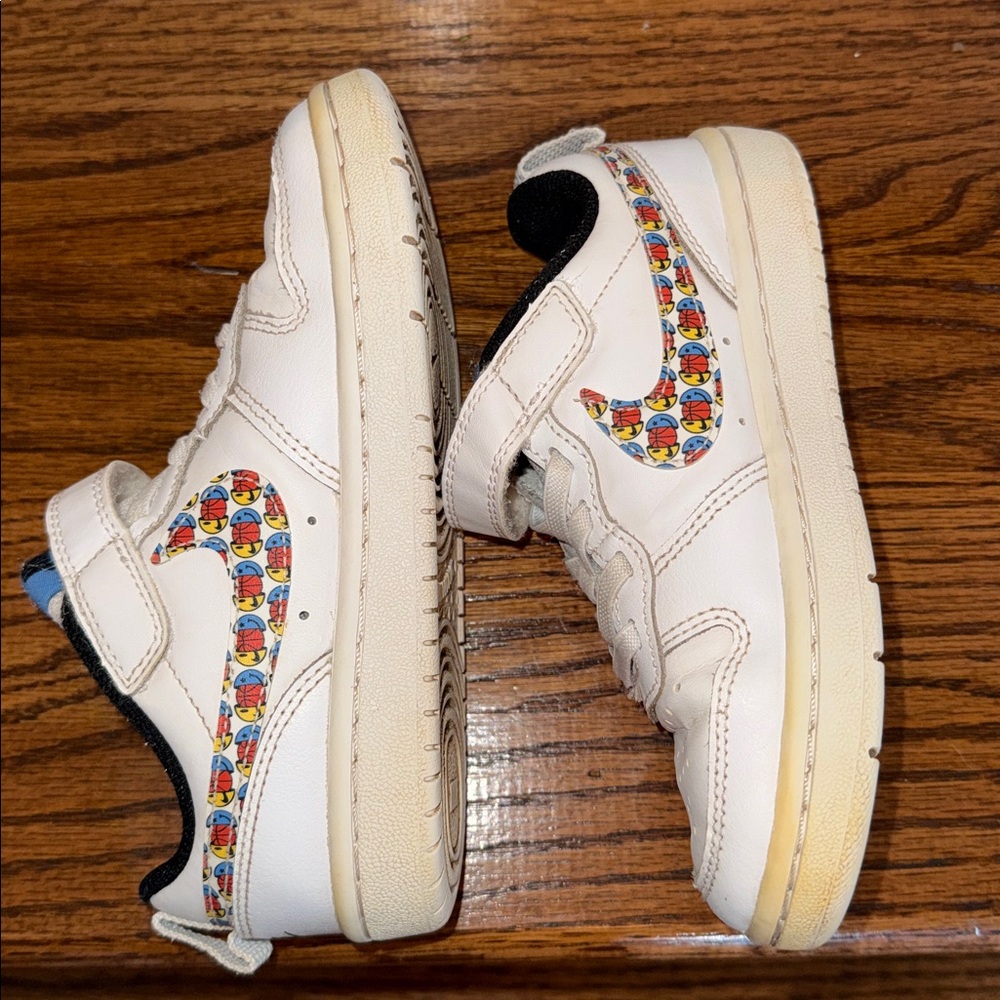 Nike Kids White Sneakers with Multicolor Swoosh